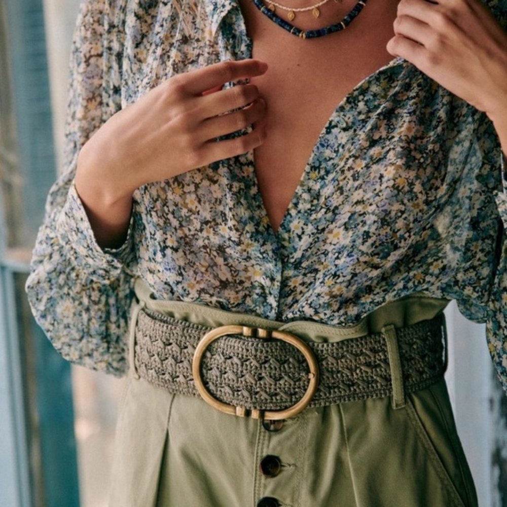 Sezane Fetiche Belt in Sage Rafia EUC